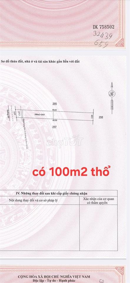 25 lô đất = 1,7ha, mổi lô có 100m2 T cư, Thiện Hưng, Bù Đốp, B Phước