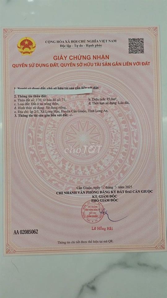 Bán đất thổ cư đường Lê Văn Lương nối dài
