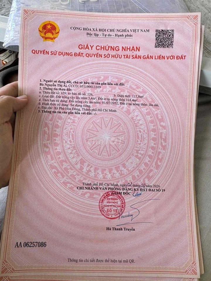 Bán lô đất 115m2 thổ cư gần ngã tư và siêu thị tân quy tỉnh lộ 15 3km