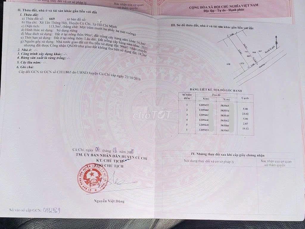 Cần bán nhà 1 xẹt Lê Thị Siêng, Tân Thông Hội,113,3m2, 880tr, shr