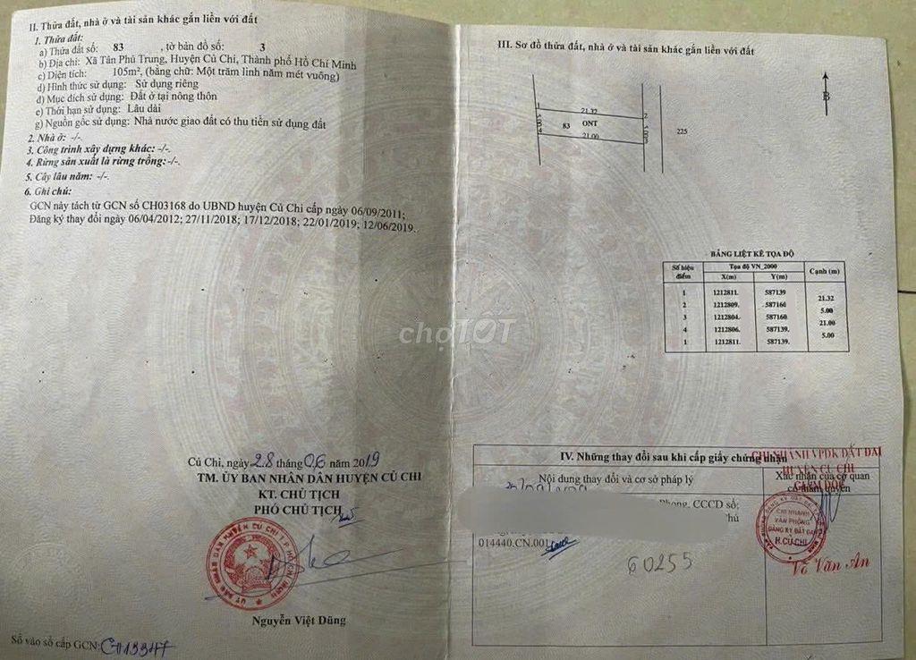750 Triệu. Bán nhà cấp 4 Xã Tân Phú Trung - Củ Chi, 105m2, Sổ hồng .