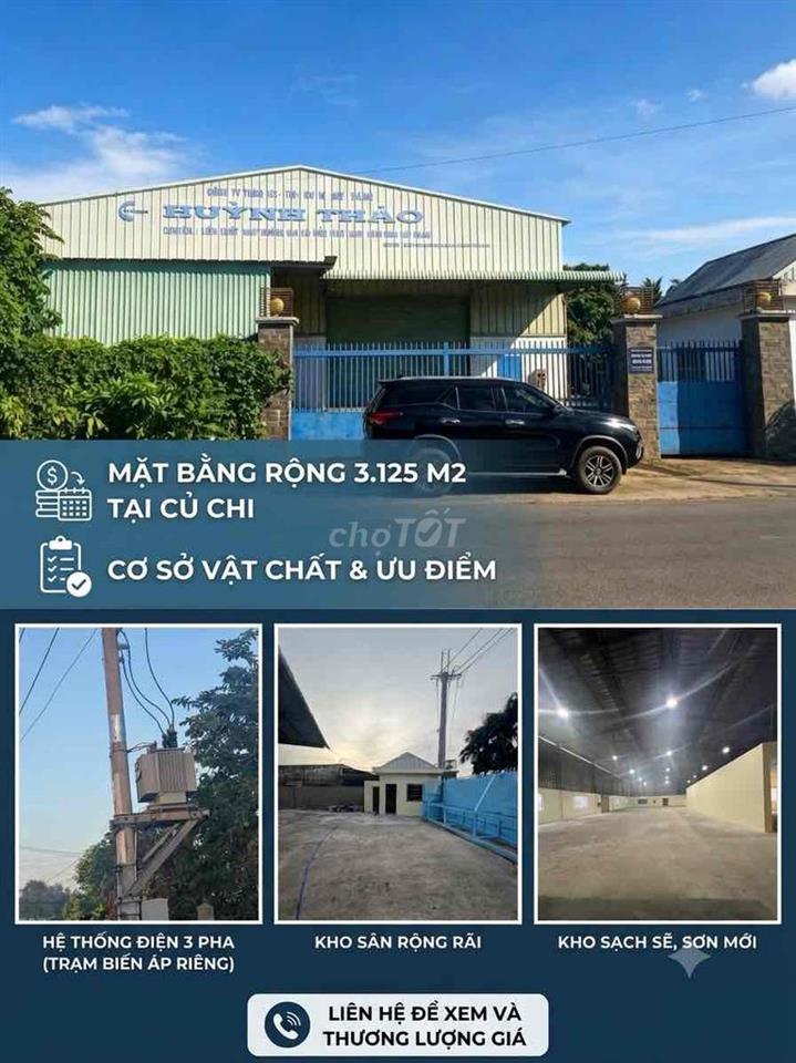 🔥 CHO THUÊ KHO XƯỞNG Ở CỦ CHI (XÃ THÁI MỸ) – ĐẤT 3.125M² – GIÁ 80 TR/T
