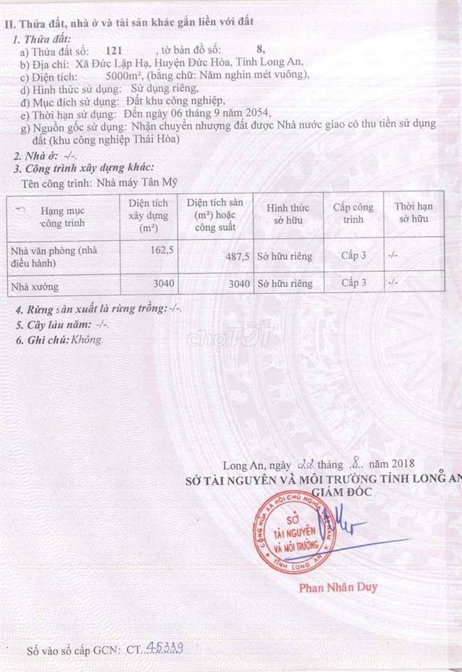 Bán xưởng phân bón 5000m. khu công nghiệp Đức Hoà 3. Đức Hoà. Long An