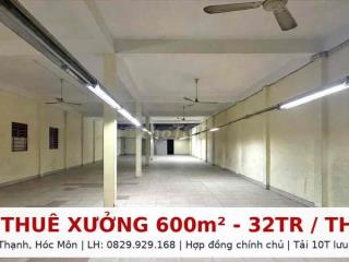 Chủ cho thuê xưởng Hóc Môn 600m trệt lầu, tải 10T sạch đẹp