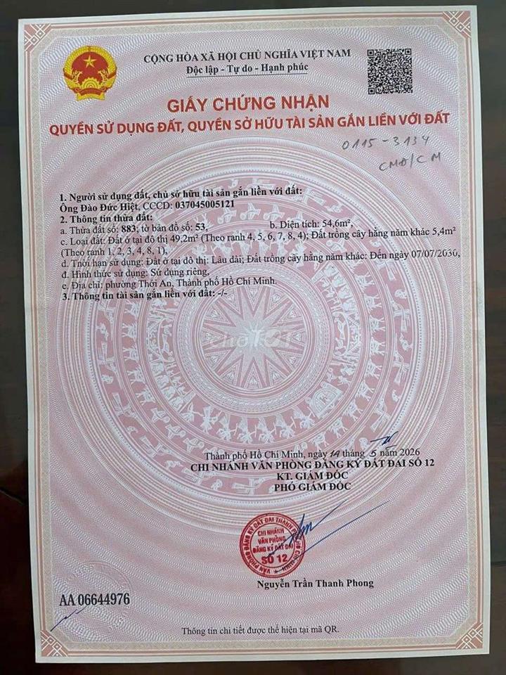 bán gấp lô đất giá rẻ đường tx 48 phường thạnh xuân quận 12