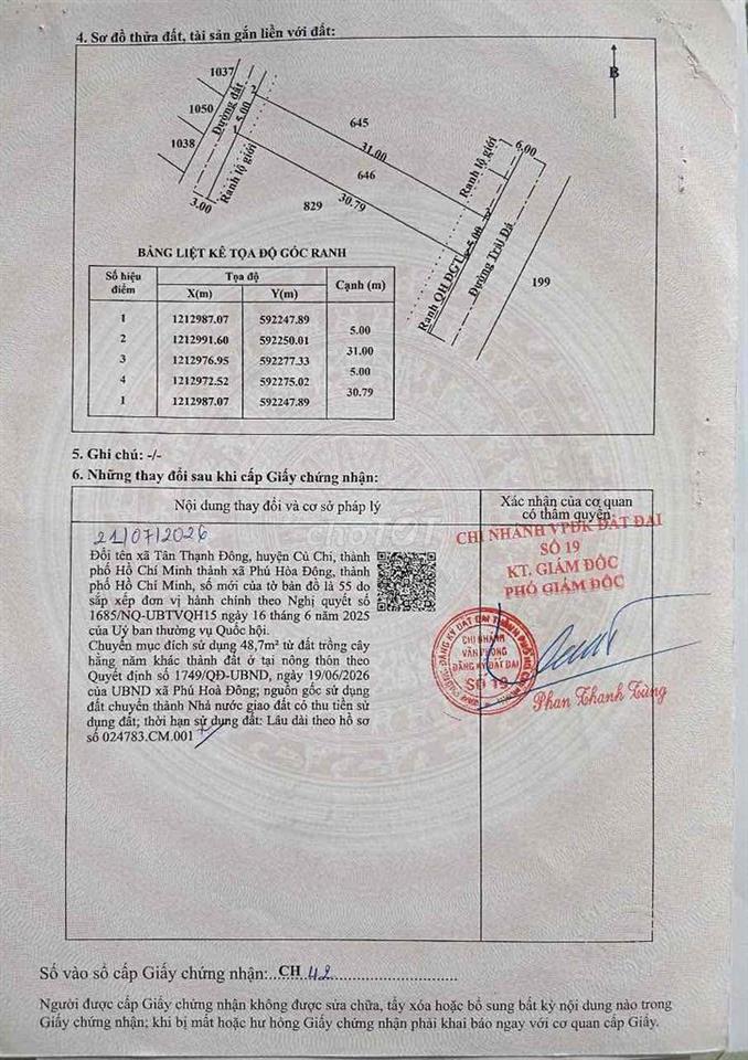 Cần bán đất có thổ cư tại đường 120, xã Tân Thạnh Đông, Củ Chi