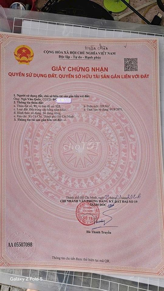 BÁN NHANH LÔ ĐẤT MT ĐƯỜNG 65, XÃ TÂN PHÚ TRUNG, 208M2, SHR, 850TR