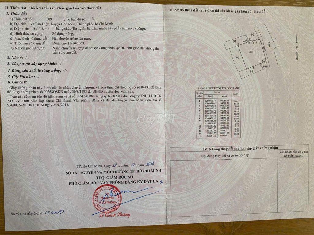 BÁN NHANH ĐẤT TÂN HIỆP – HÓC MÔN  – RA KÊNH SÁNG