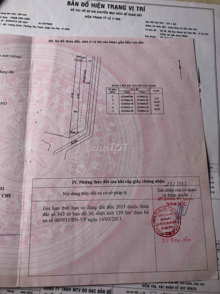Cần bán đất ỏ xã Thái Mỹ( p Thái Mỹ) Củ Chi