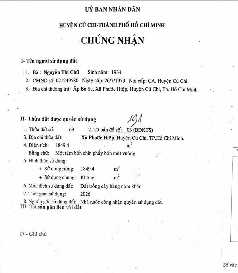 Bán đất xã Tân An Hội, TPHCM (xã Phước Hiệp, Củ Chi, HCM cũ)