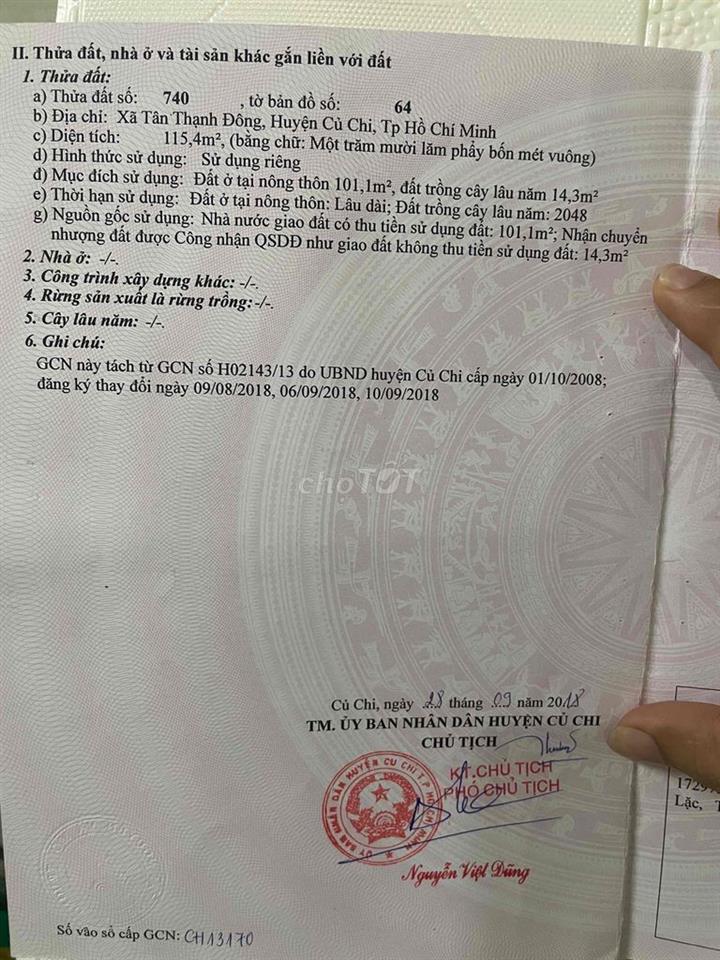 bán đất thổ cư Tân thạnh đông củ chi