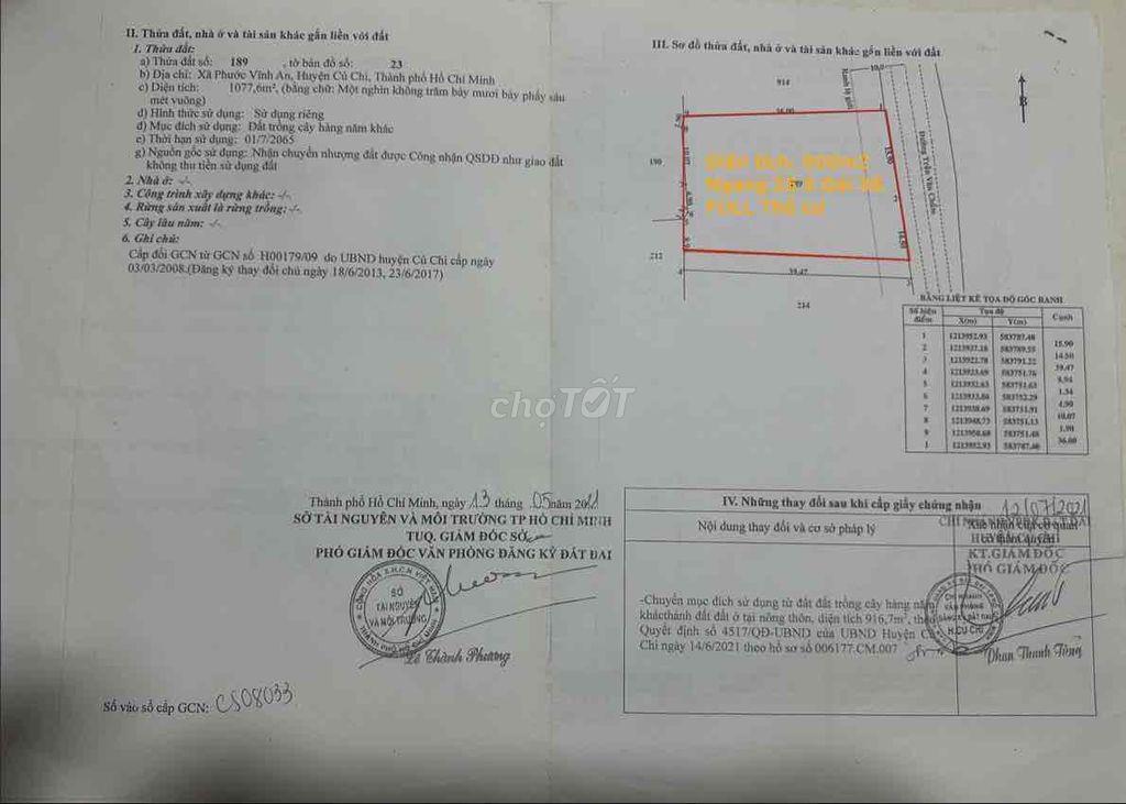 CHÍNH CHỦ BÁN ĐẤT MẶT TIỀN TRẦN VĂN CHẨM – FULL THỔ CƯ 100%