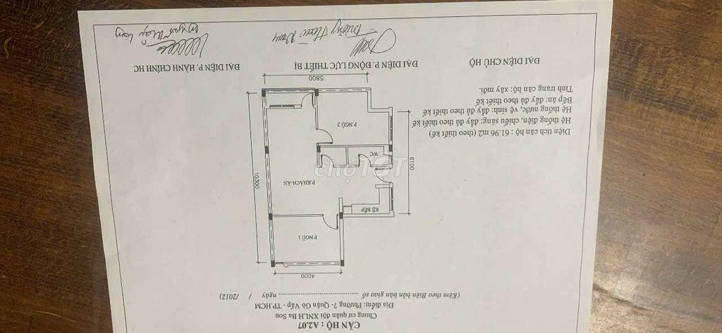 Bán căn hộ chung cư lầu 2 diện tích 61.69m2
