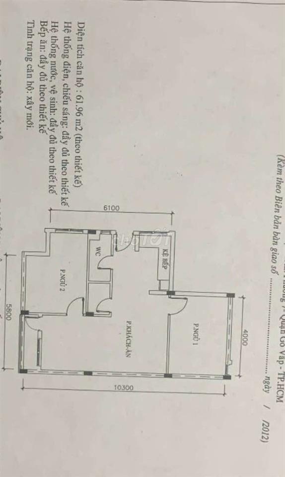 Bán căn hộ chung cư lầu 2 diện tích 61.69m2