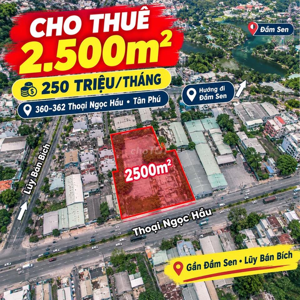 Cho thuê lô đất 2500m2 Quận Tân Phú giá 250tr/tháng (gần Đầm Sen)
