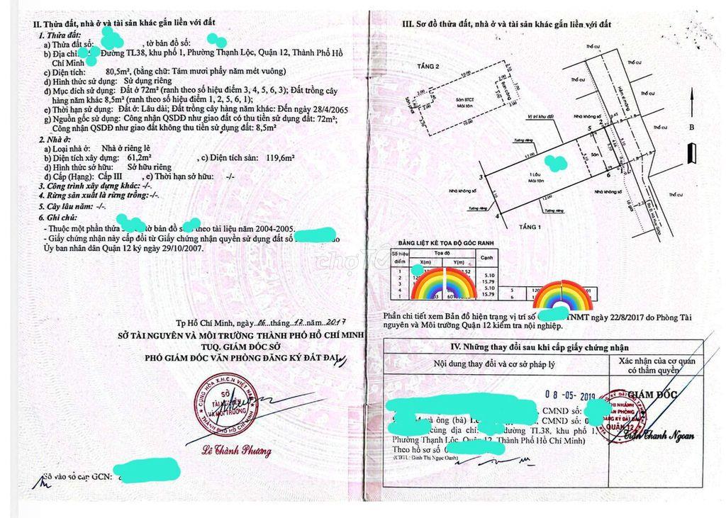 BÁN NHÀ GẦN HÀ HUY GIÁP, Q12, 2 TẦNG, 80M2, NHỈNH 4 TỶ