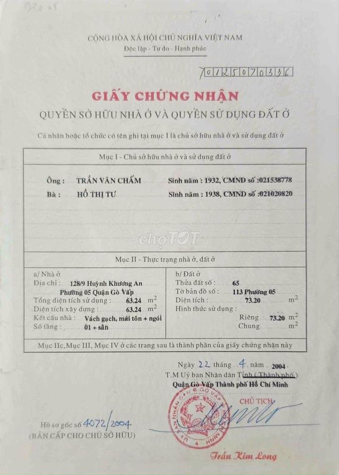 Bán Nhà 3 Mặt Hẻm - Huỳnh Khương An Phường 5 Gò Vấp 73,2 m2 10x tr/m2
