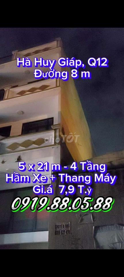 Nhà Hà Huy Giáp, Q12. 5 x 21m-4 Tầng, Hầm Xe + Thang máy