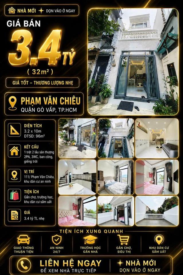 [SHR] Hẻm 4M - Phạm Văn Chiêu - 1 Trệt 1 Lầu - Ngay Chợ Thạch Đà
