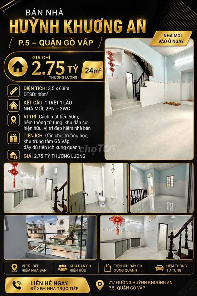 [SHR] Hẻm 4M - Phạm Văn Chiêu - 1 Trệt 1 Lầu - Ngay Chợ Thạch Đà