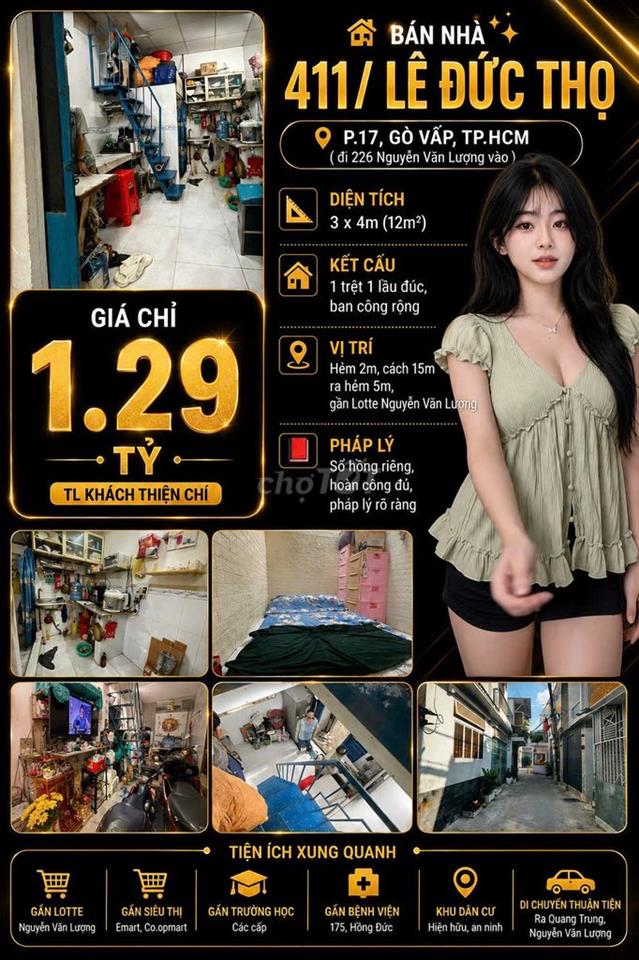 [SHR] Hẻm 2M Quang Trung 1 Trệt 2 Lầu 3 Phòng Ngủ 2 WC 