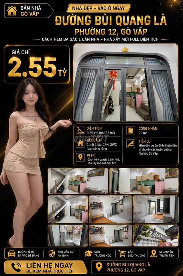 [SHR] Hẻm 2M Quang Trung 1 Trệt 2 Lầu 3 Phòng Ngủ 2 WC 
