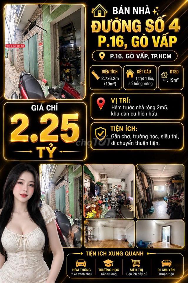 [SHR] Hẻm 2M Quang Trung 1 Trệt 2 Lầu 3 Phòng Ngủ 2 WC 
