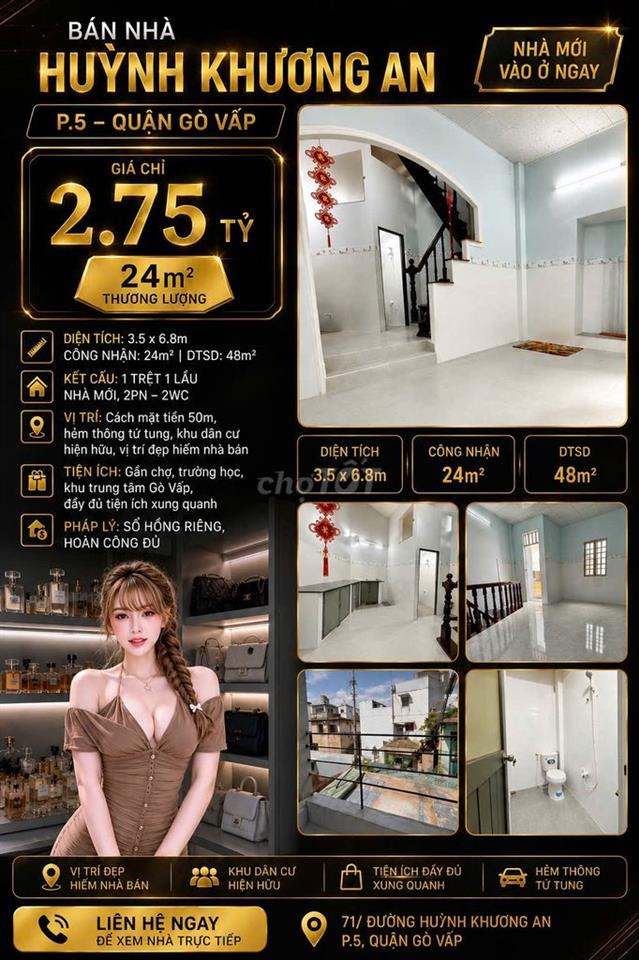 [SHR] Hẻm 2M Quang Trung 1 Trệt 2 Lầu 3 Phòng Ngủ 2 WC 