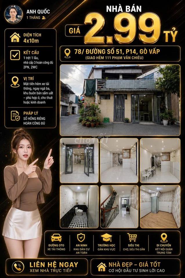[SHR] Quang Trung 1 Trệt 2 Lầu 3 Phòng Ngủ 2WC - Ngay Trung Tâm
