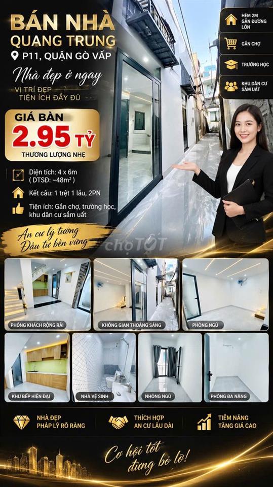 [SHR] Hẻm 2m5 Lý Thường Kiệt 1 Trệt 1 Lầu - Gần Chợ Gò Vấp