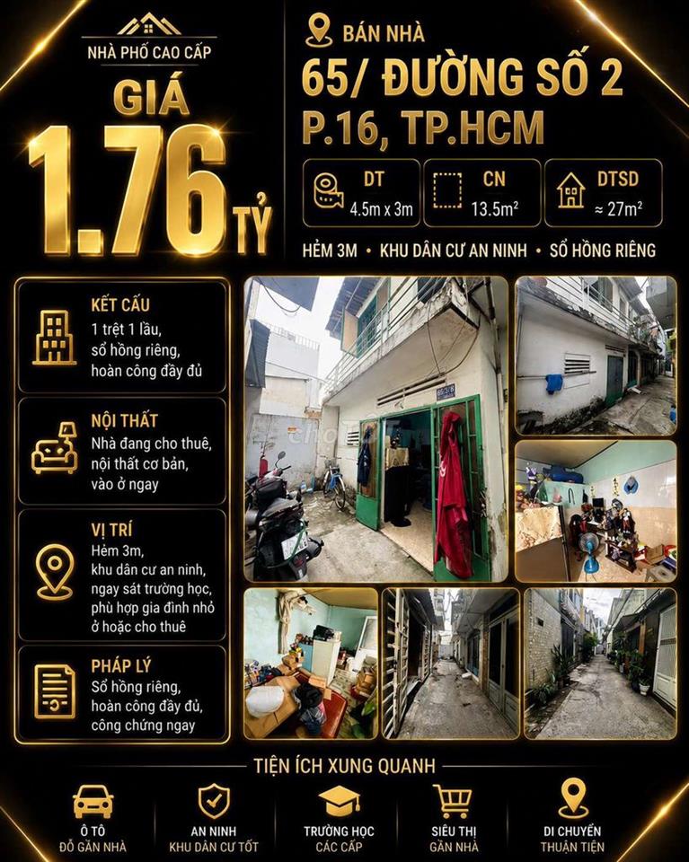 [SHR] Lý Thường Kiệt P.4 1 Trệt 1 Lầu Hẻm 2m5