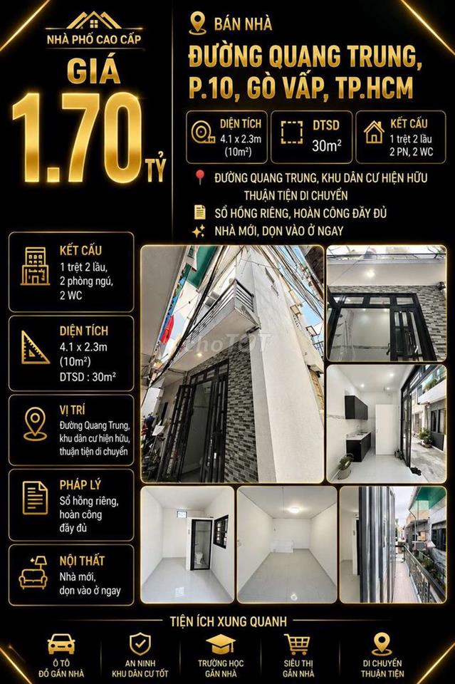 [SHR] Lý Thường Kiệt P.4 1 Trệt 1 Lầu Hẻm 2m5