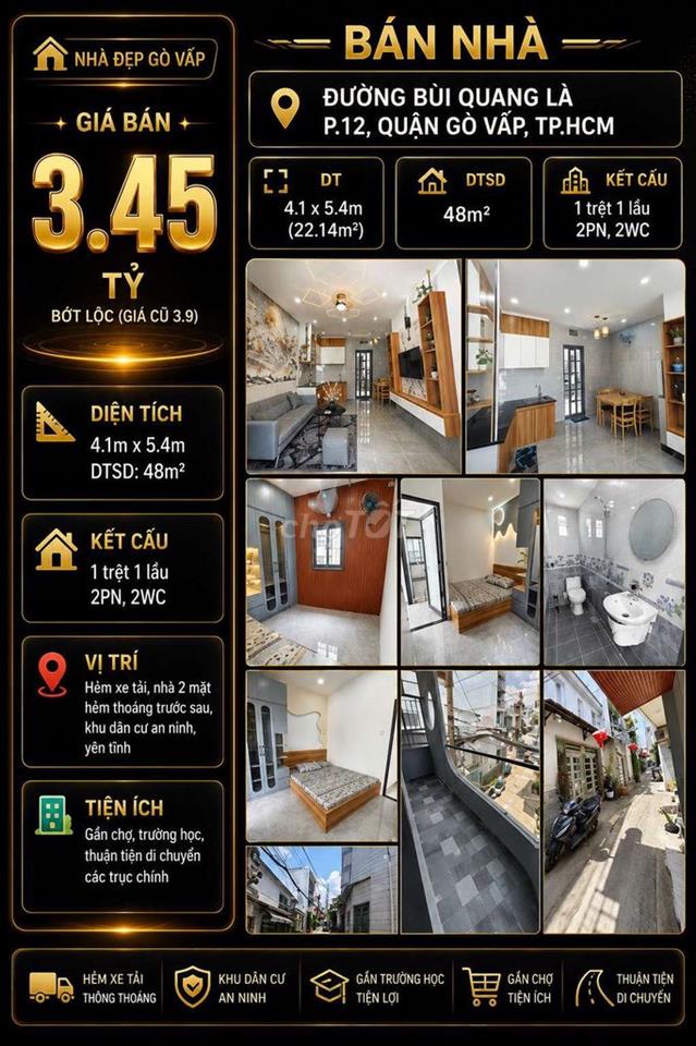 [SHR] Lý Thường Kiệt P.4 1 Trệt 1 Lầu Hẻm 2m5