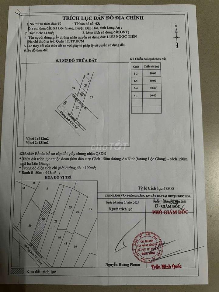 Đất mặt tiền TL 825 Đức Hoà Long An 500 M2