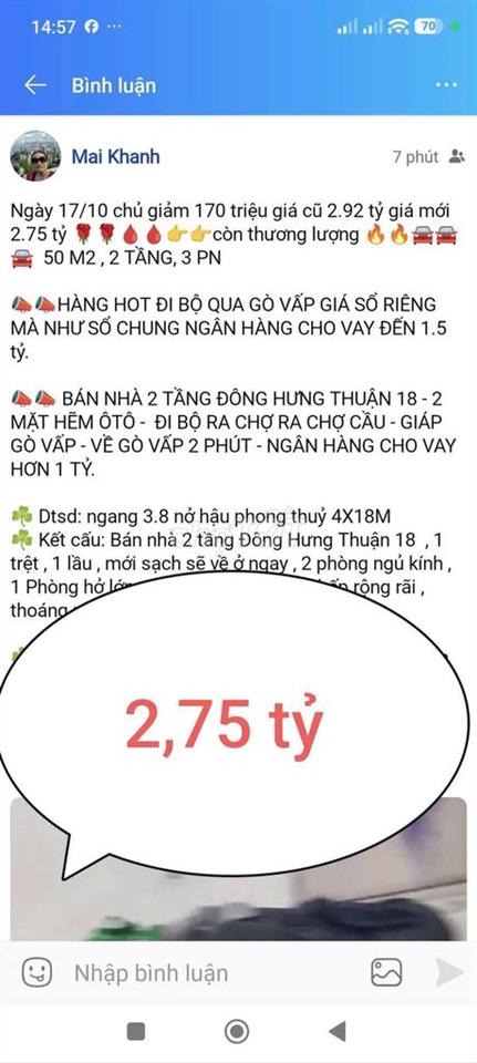 Hẻm xe hơi,2 tầng 50M2, chỉ 2,x tỷ Giáp Gò Vấp 