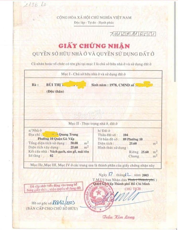 Bán nhà đường Quang Trung phường 10 gò vấp 