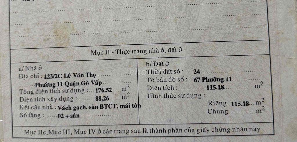 Chính chủ cần bán nhà 115m2 Mặt tiền Nguyễn Văn Khối, GV