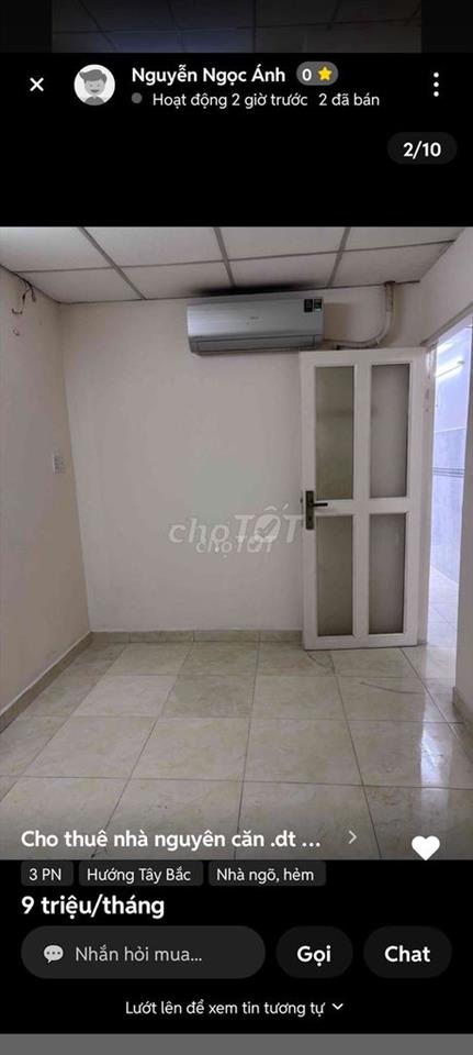 cho thuê nhà nguyên căn nhà mới như hình 3.7x16m 3pn 2wc giá 9tr. 