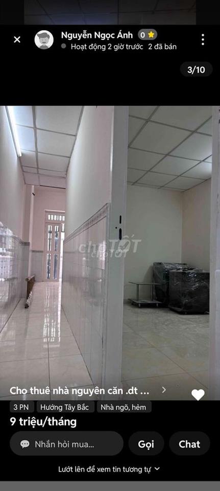 cho thuê nhà nguyên căn nhà mới như hình 3.7x16m 3pn 2wc giá 9tr. 