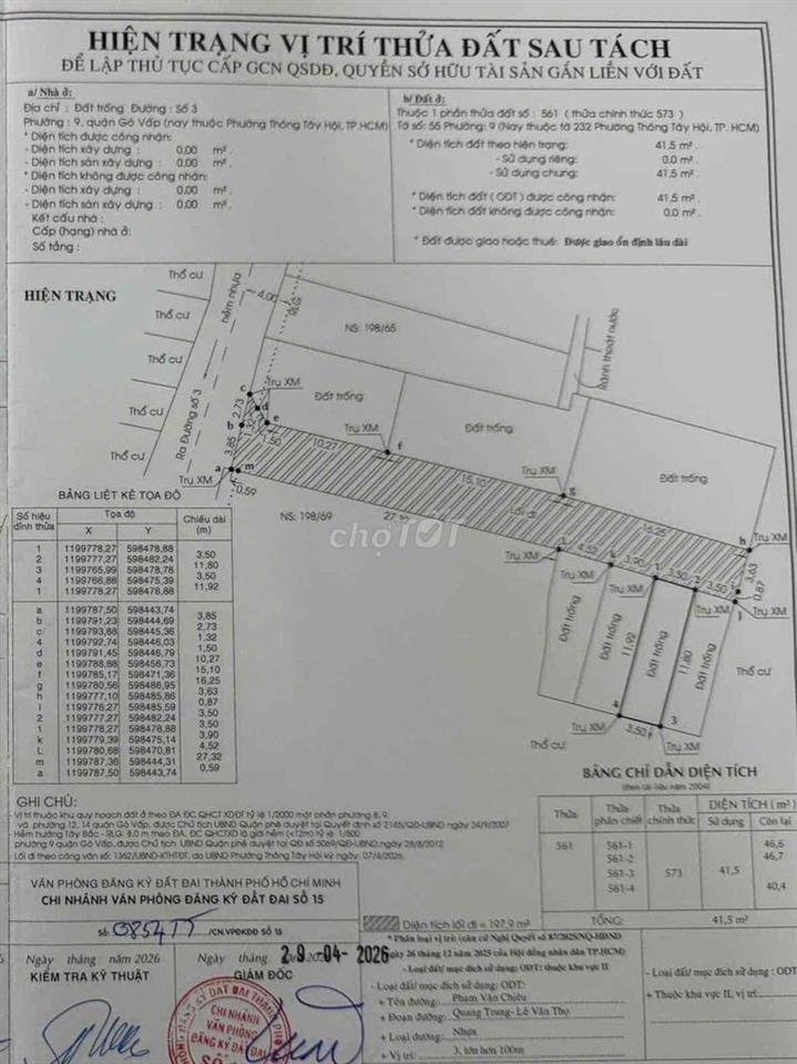 chính chủ bán lô đất tại 198/67 đường số 3 phường 9 quận gò vấp tphcm