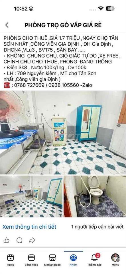 PHÒNG CHO THUÊ ,NGAY ĐH GIA ĐỊNH ,CHỢ TÂN SƠN NHẤT ,SÂN BAY