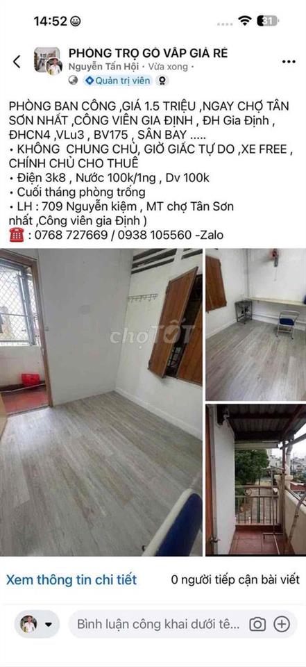 PHÒNG CHO THUÊ ,NGAY ĐH GIA ĐỊNH ,CHỢ TÂN SƠN NHẤT ,SÂN BAY