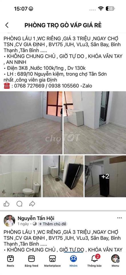 PHÒNG CHO THUÊ ,WC RIÊNG ,NGAY CHỢ TSN ,CV GIA ĐỊNH ,ĐH GIA ĐỊNH ,BV75