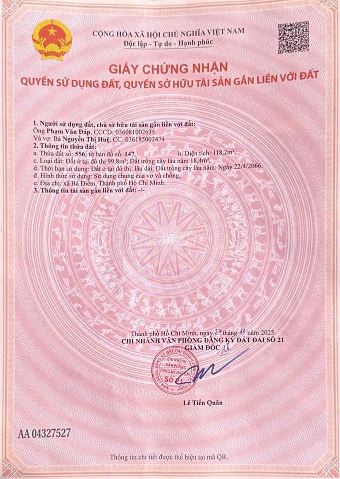 🌎Lô Đất Sau Chợ XTT Xã Bà Điểm 5x24 Đường Nhựa 8m