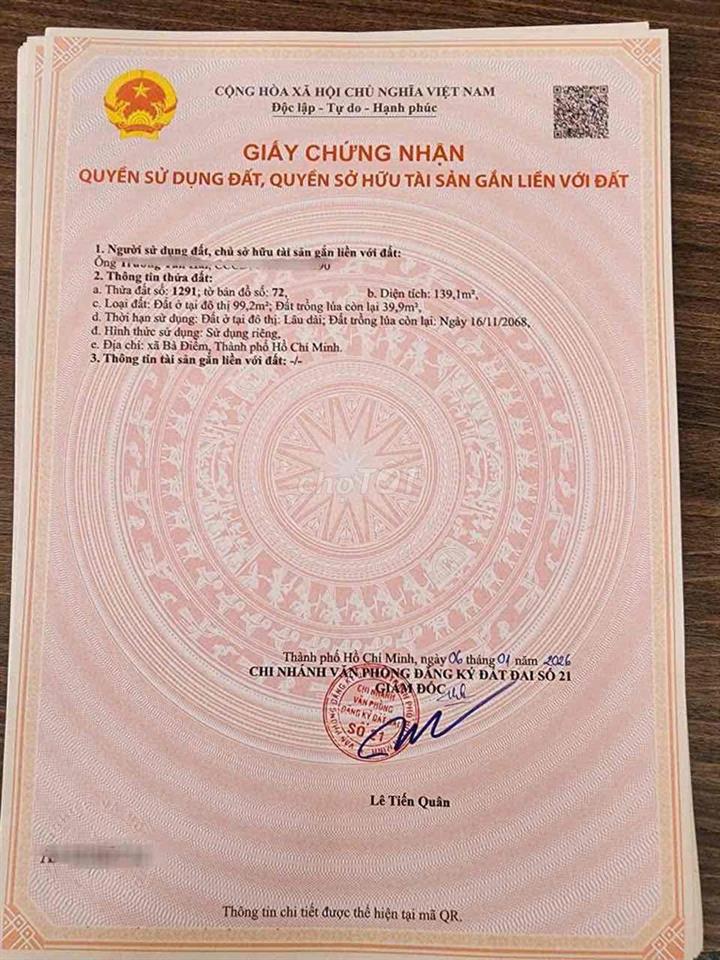 🌹Lô Đất Sổ Riêng Thổ Cư 5x22 Tiền Lân X.Bà Điểm