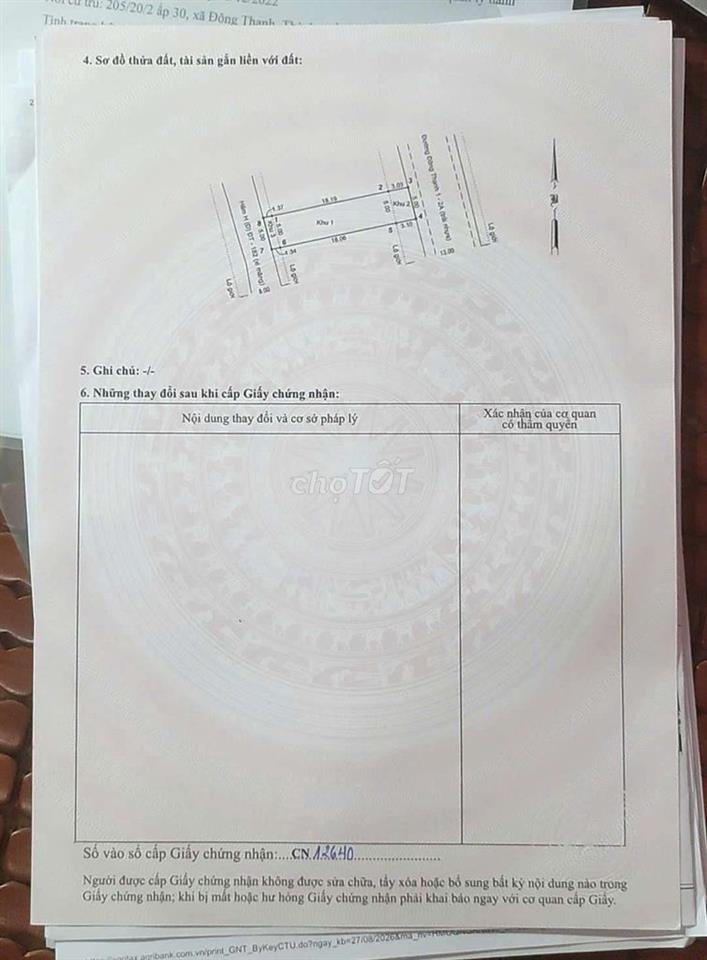 BÁN ĐẤT MT ĐƯỜNG NHỰA DT 5M x 25M SHR 