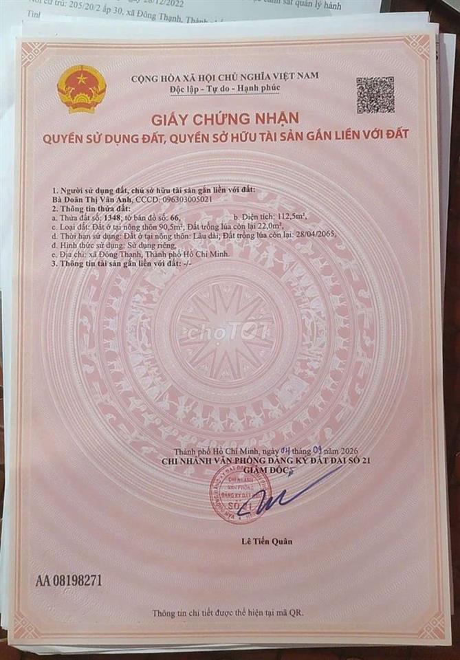 BÁN ĐẤT MT ĐƯỜNG NHỰA DT 5M x 25M SHR 