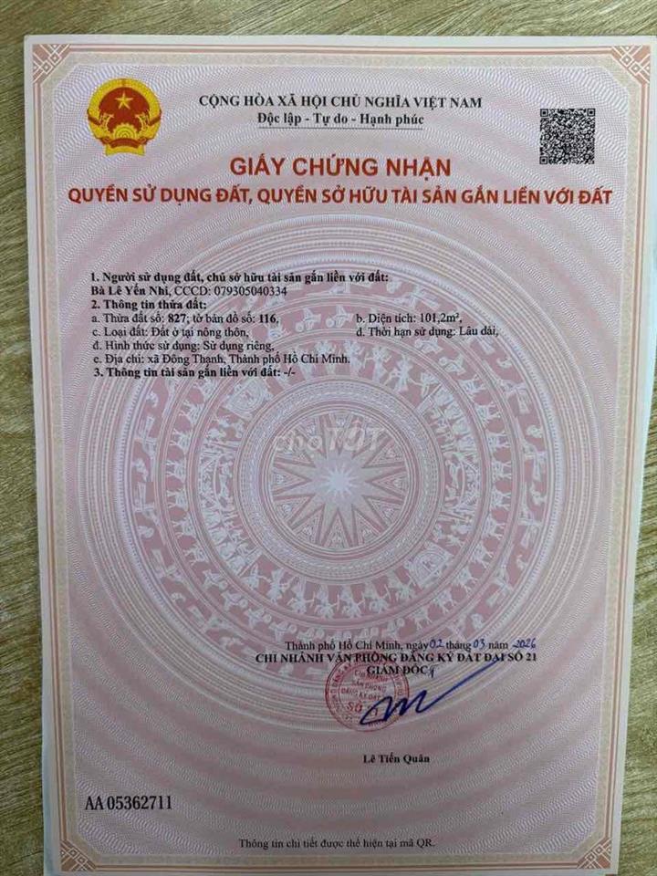 BÁN LÔ ĐẤT THỔ CƯ SỔ HỒNG RIÊNG