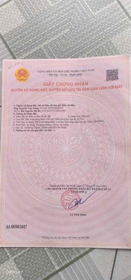 Đất ấp 2 Đông Thạnh - gần Đặng Thúc Vịnh Hóc Môn