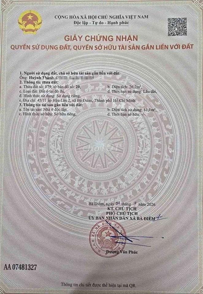 1.9 CÓ CĂN SHR, NGAY P. BÀ ĐIỂM